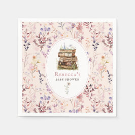 Stack av bokar, vattenfärg för babydusch, vilda bl pappersservett