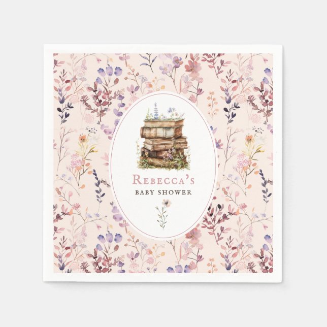 Stack av bokar, vattenfärg för babydusch, vilda bl pappersservett (Framsidan)