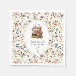 Stack av bokar, vattenfärg för babydusch, vilda bl pappersservett