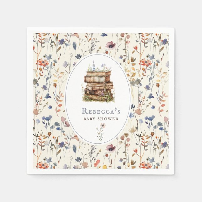 Stack av bokar, vattenfärg för babydusch, vilda bl pappersservett (Framsidan)