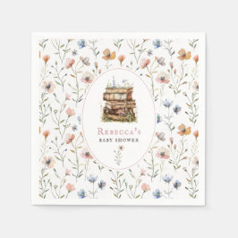 Stack av bokar, vattenfärg för babydusch, vilda bl pappersservett