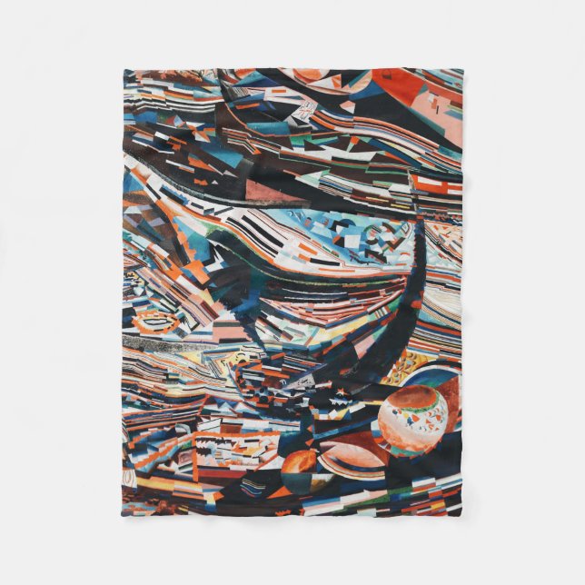 Stack av brunt och blått träbåt fleecefilt (Framsidan)