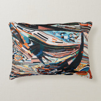 Stack av brunt och blått träbåt prydnadskudde