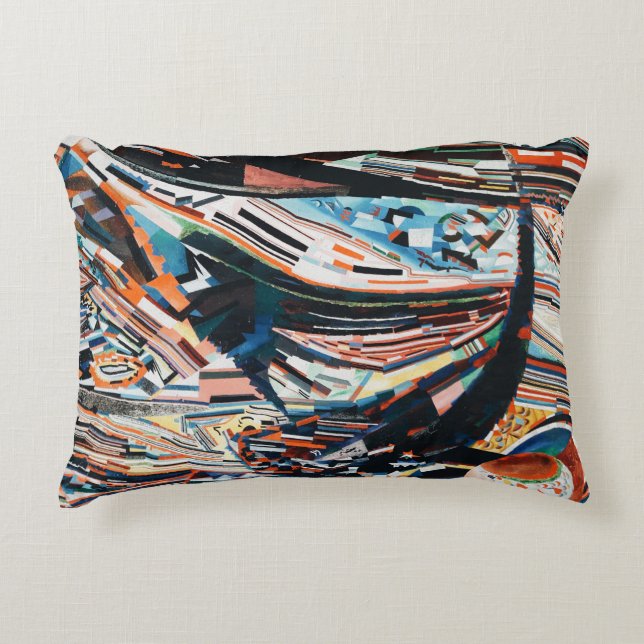 Stack av brunt och blått träbåt prydnadskudde (Framsidan)