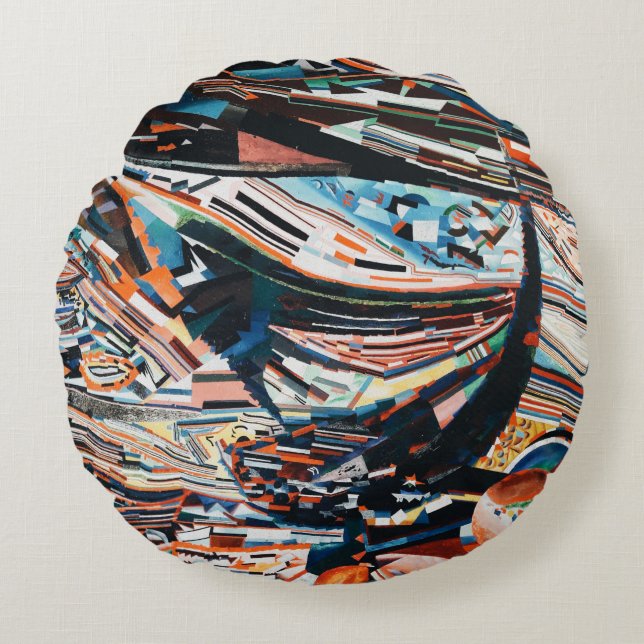 Stack av brunt och blått träbåt rund kudde (Framsidan)