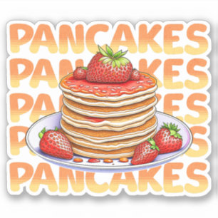 Stack av Pancakes med jordgubbar på top Tecknad Klistermärken