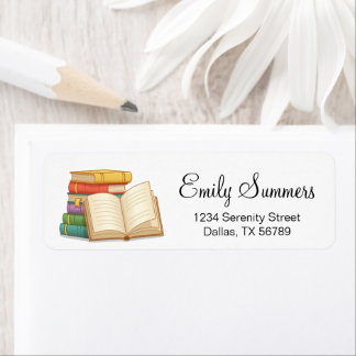Stack i Bokar och Open Bok Returadress Etikett