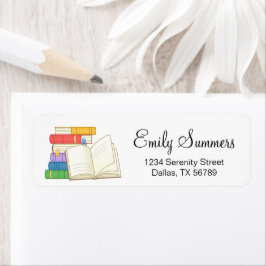 Stack i Bokar och Open Bok Returadress Etikett