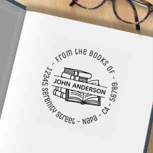 Stack i Bokar Round Adress Bookplate 2 Stämpel