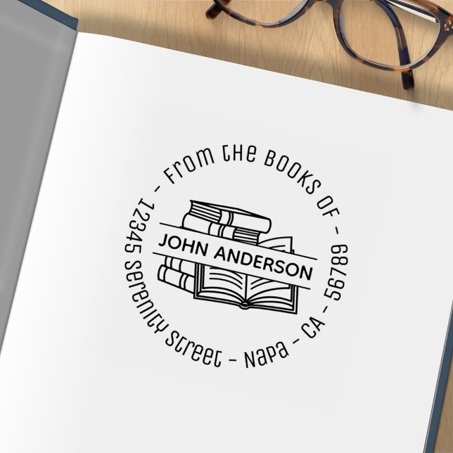 Stack i Bokar Round Adress Bookplate 2 Stämpel (Skapare uppladdad)