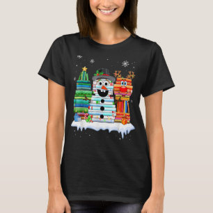 Stack Librari julgran Snögubbe Reindeer Bok T Shirt