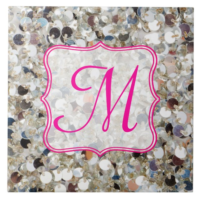 Stack of Glitter Monogram Visning Tile Kakelplatta (Framsidan)