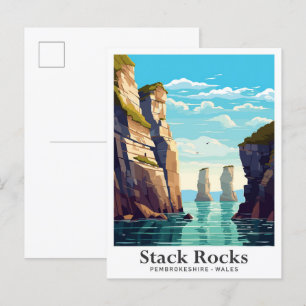 Stack Sten Pembrokeshire Travel Illustration Vykort