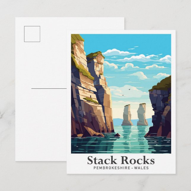 Stack Sten Pembrokeshire Travel Illustration Vykort (Fram/baksida)