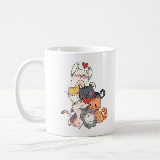 Stacked Cartoon Cats Mug Kaffemugg