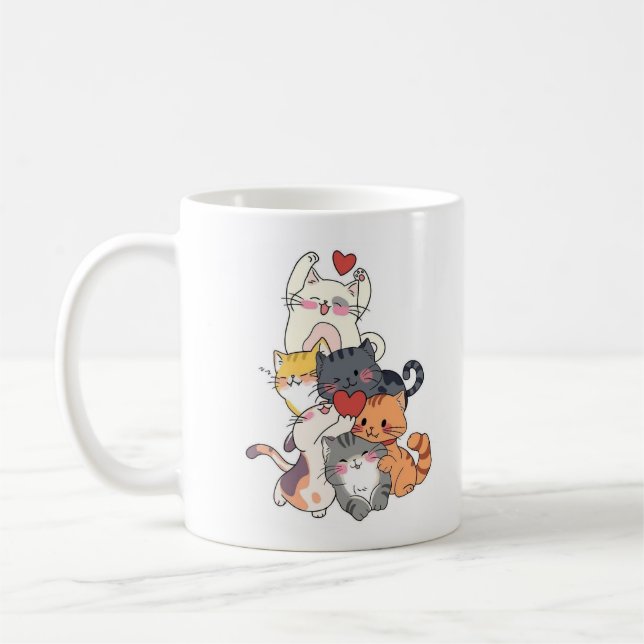 Stacked Cartoon Cats Mug Kaffemugg (Vänster)