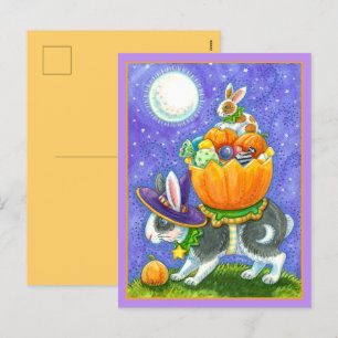 STACKED HALLOWEEN BUNNIES, CANDY CORN, COLORFUL HELG VYKORT