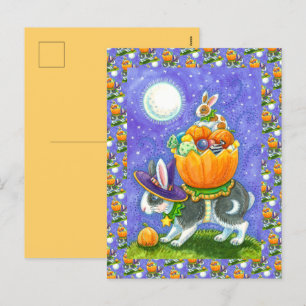 STACKED HALLOWEEN BUNNIES, CANDY CORN, COLORFUL HELG VYKORT