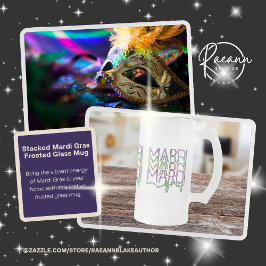 Stacked Mardi Gras Design Frosted Glass Mug Frostat Ölglas