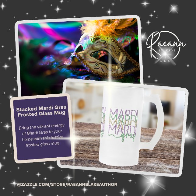 Stacked Mardi Gras Design Frosted Glass Mug Frostat Ölglas (Skapare uppladdad)