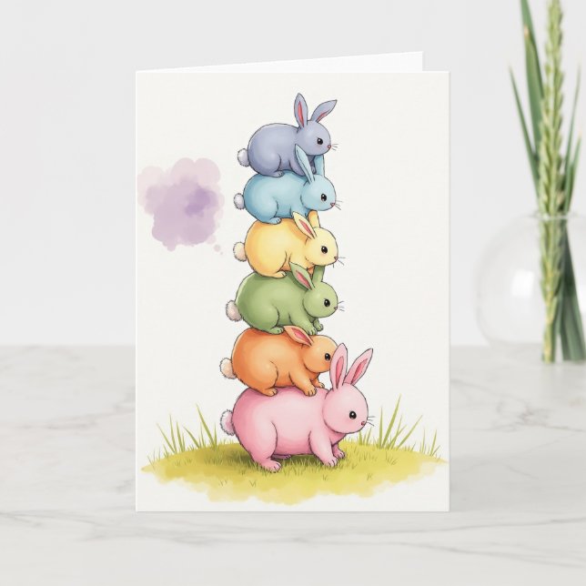 Stacked Pastel Bunnies Card Kort (Framsida)