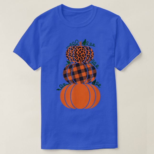 Stacked Pumpkins Leopard Print Plaid Print Fall Au T Shirt (Design framsida)