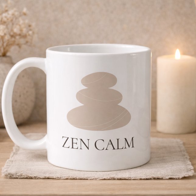 Stacked Stone Calm Classic Mug, 11 oz Kaffemugg (White ceramic design with stacked stone icon and refined Zen Calm lettering.)