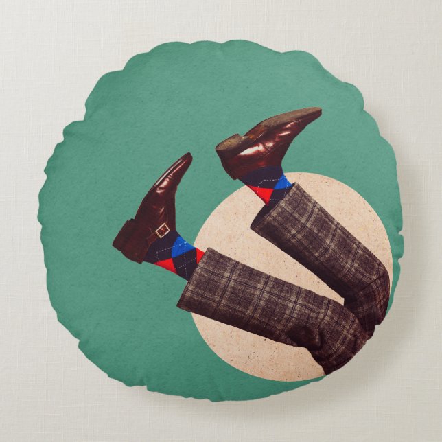 Stackning av manligt ben i runda på pastellgeometr rund kudde (Framsidan)