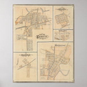 Stad av Muncie, Delaware Co med Yorktown Poster