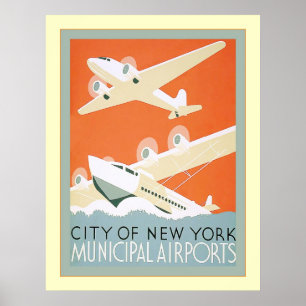 Stad av New York kommunal Airports~ vintage Poster