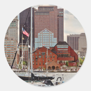 Stad - Boston Ma - Strandpromenad siluett Runt Klistermärke