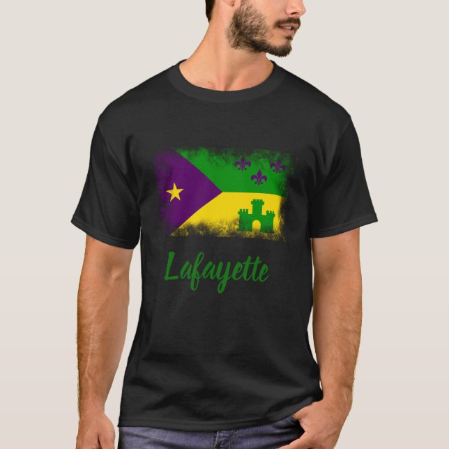 Stad för Cajun flaggaMardi Gras Louisiana T Shirt (Framsida)