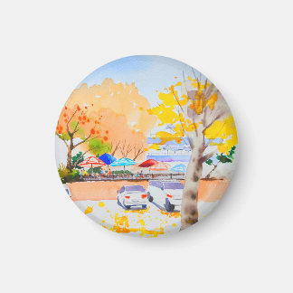 Stad höstsceneri akvarell magnet