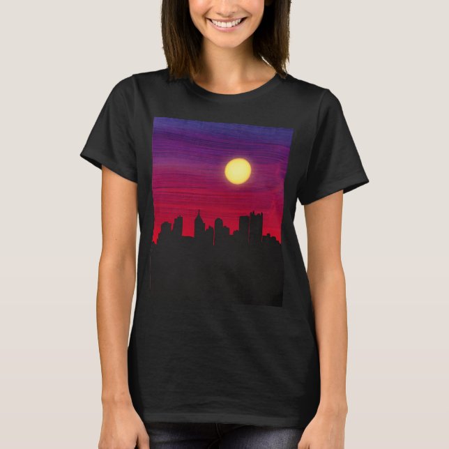 Stad Natt Måne T Shirt (Framsida)