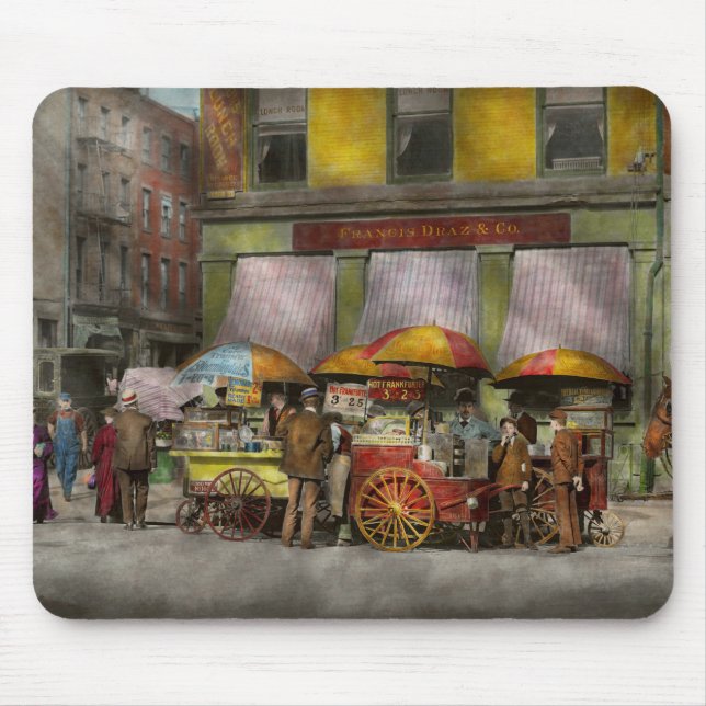 Stad - NY- Lunchkärror på Broadway St NY - 1906 Musmatta (Framsidan)