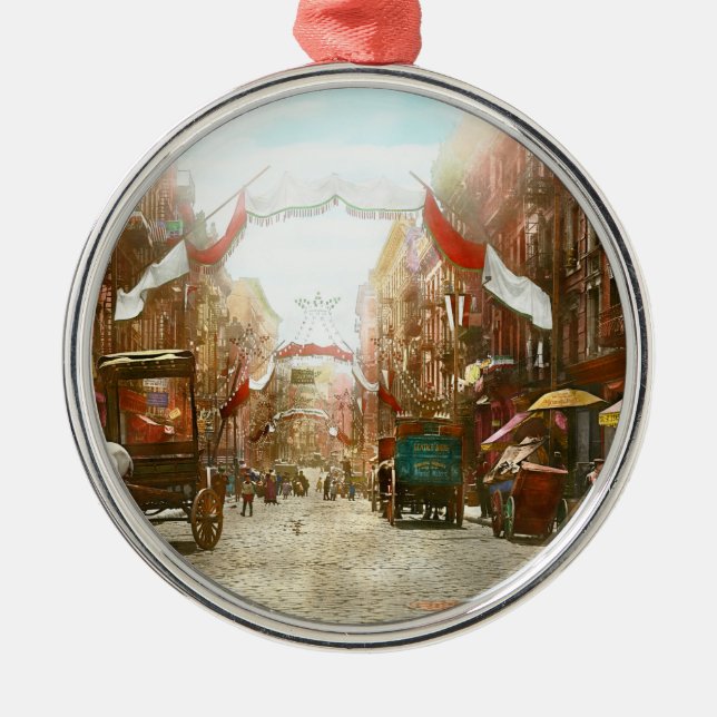 Stad - NY - San Genero-festen 1908 Julgransprydnad Metall (Framsidan)