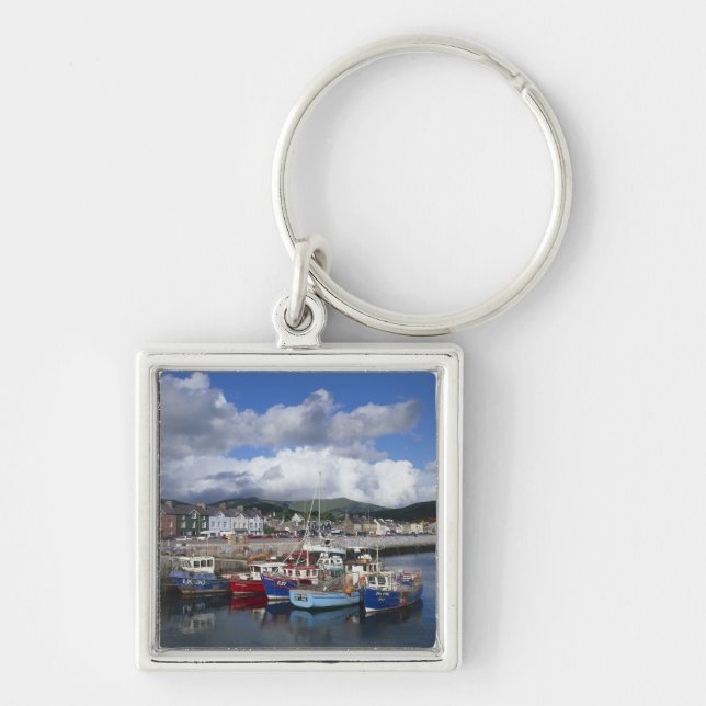 Stad och hamn, Dingle, County Kerry, Fyrkantig Silverfärgad Nyckelring (Framsidan)