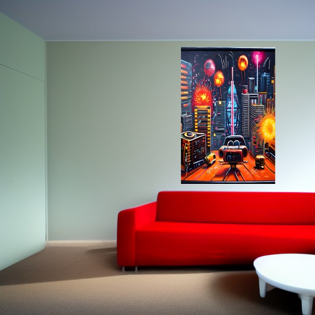 Stad, takskärm och fyrverkeripjäs| AI Art Poster (Skapare uppladdad)
