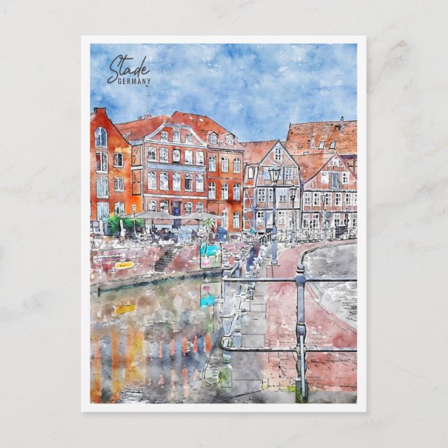 Stade Tyskland vintage resor vattenfärg Vykort (Framsida)