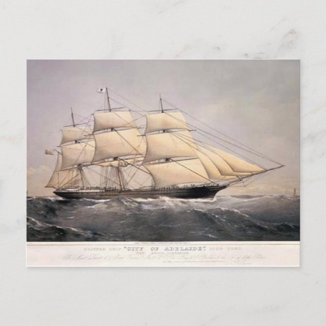 Staden Adelaide Clipper frakt 1800s Vykort (Framsida)