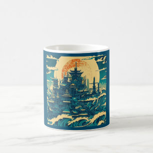 Staden Atlantis 2 - Woodblock Stil Kaffemugg