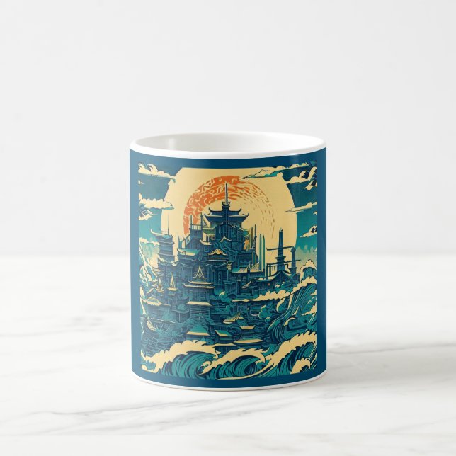 Staden Atlantis 2 - Woodblock Stil Kaffemugg (Center)