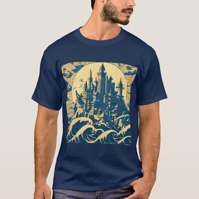 Staden Atlantis 3 - Woodblock Stil T Shirt (Framsida)