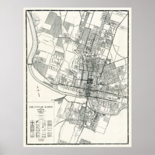 STADEN AUSTIN, TEXAS KARTA 1925 POSTER