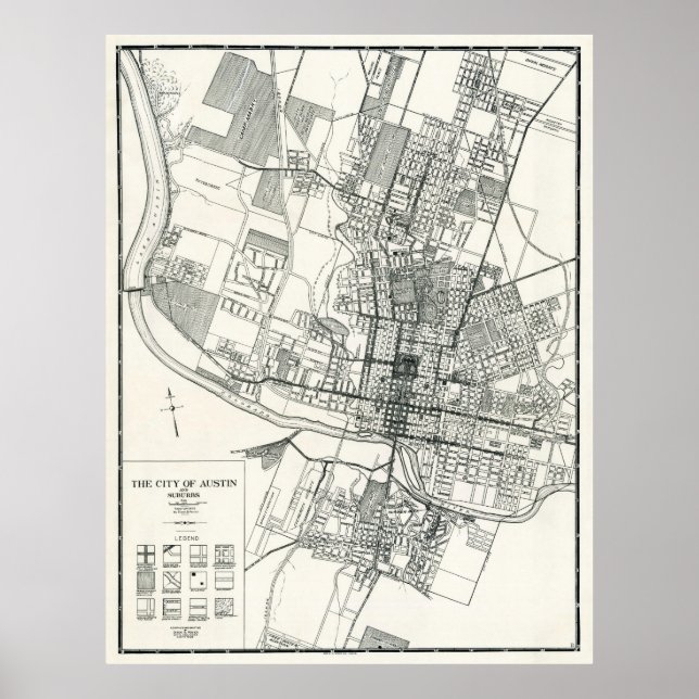 STADEN AUSTIN, TEXAS KARTA 1925 POSTER (Framsidan)