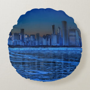 Staden av brett knuffar och Lake Michigan Rund Kudde