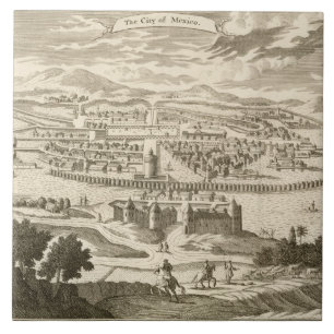 Staden av Mexico, 1723 (gravyr) Kakelplatta