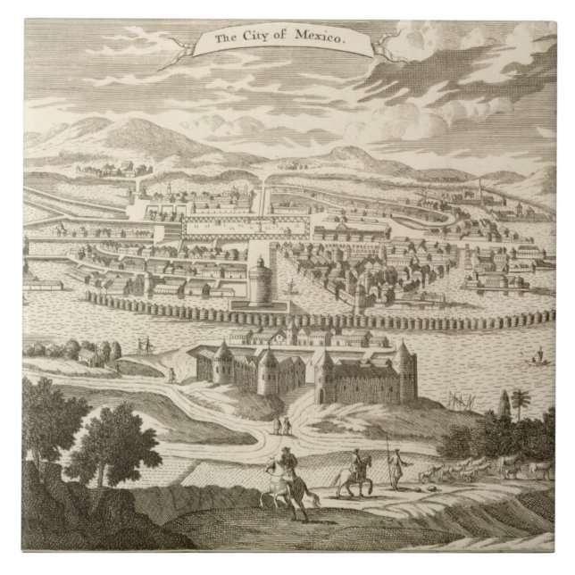 Staden av Mexico, 1723 (gravyr) Kakelplatta (Framsidan)