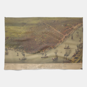 Staden av New Orleans Louisiana från 1885 Kökshandduk
