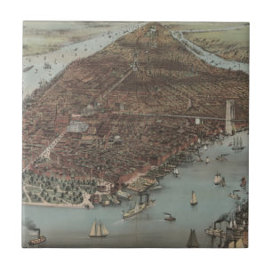 Staden av New York 1883 (färglithographen) Kakelplatta